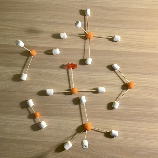 Molecule models assembled from honors chemistry molecular geometry lab kit. 