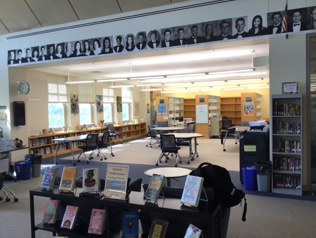 The area in the Good Counsel library where the “learning center” will be created.