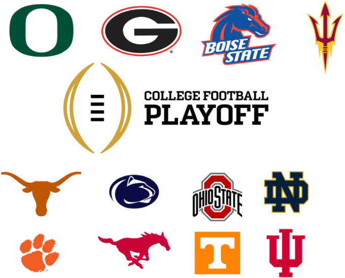 A graphic of the teams currently competing in the College Football Playoff