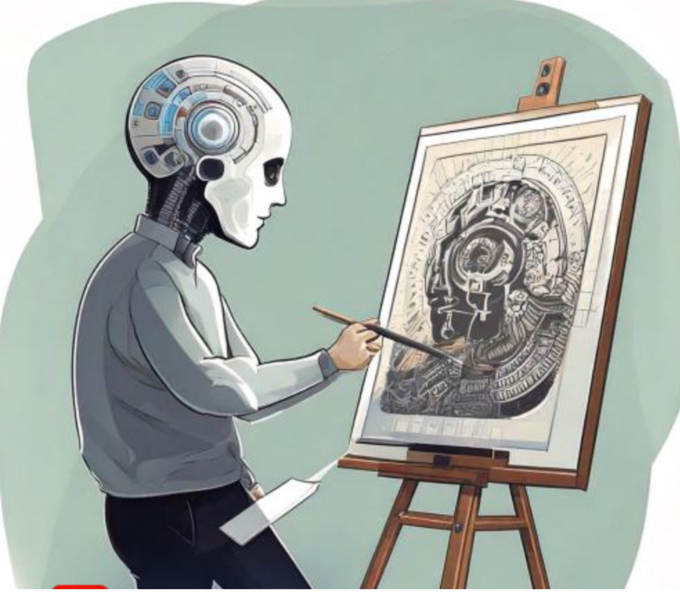 “Computer Head Man Drawing Art on a Canvas”