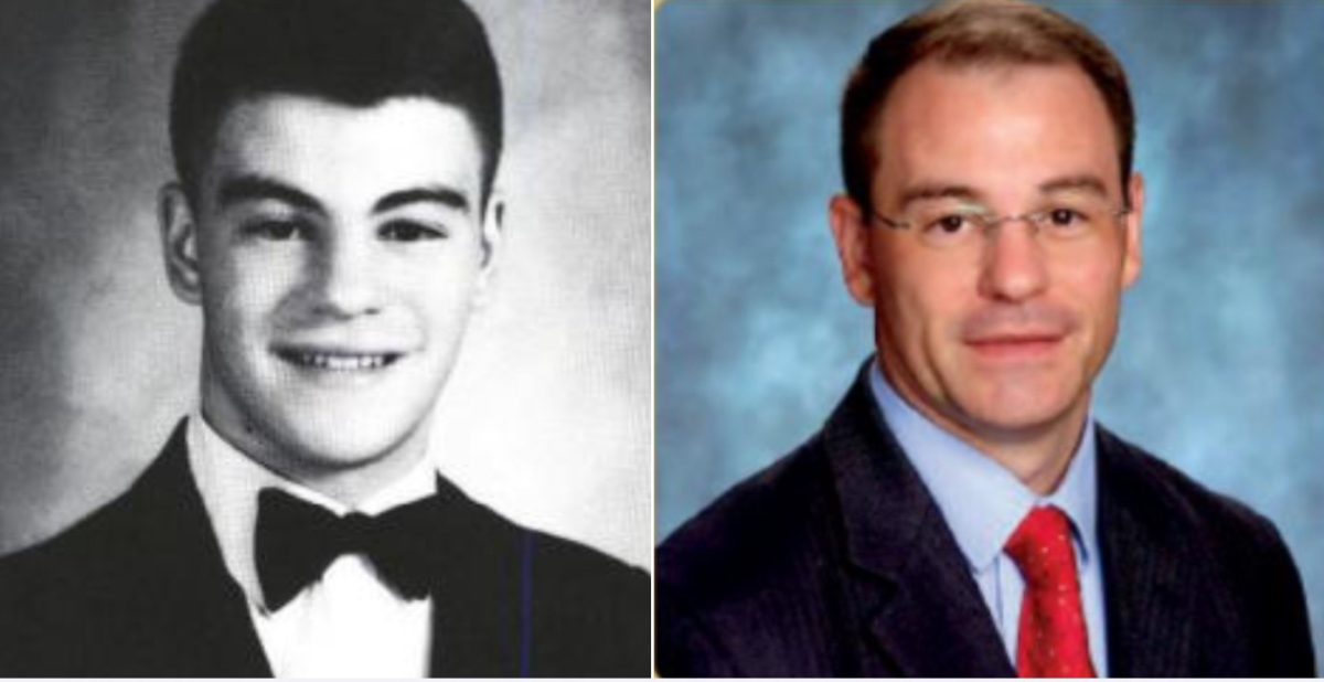 Left: Mr. Campbell's senior portrait, 1993. Right: Mr. Campbell's yearbook photo as principal, 2020. 
